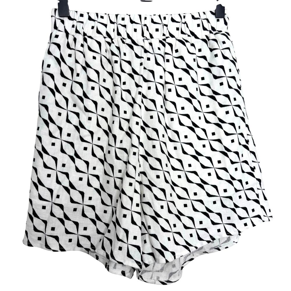 Princess Polly Earth Club Emelita Linen Shorts White Black Geometric Size 2 New